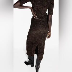 🤎Zara JACQUARD BOUCLE MIDI SKIRT WITH METALLIC THREAD🤎NWOT